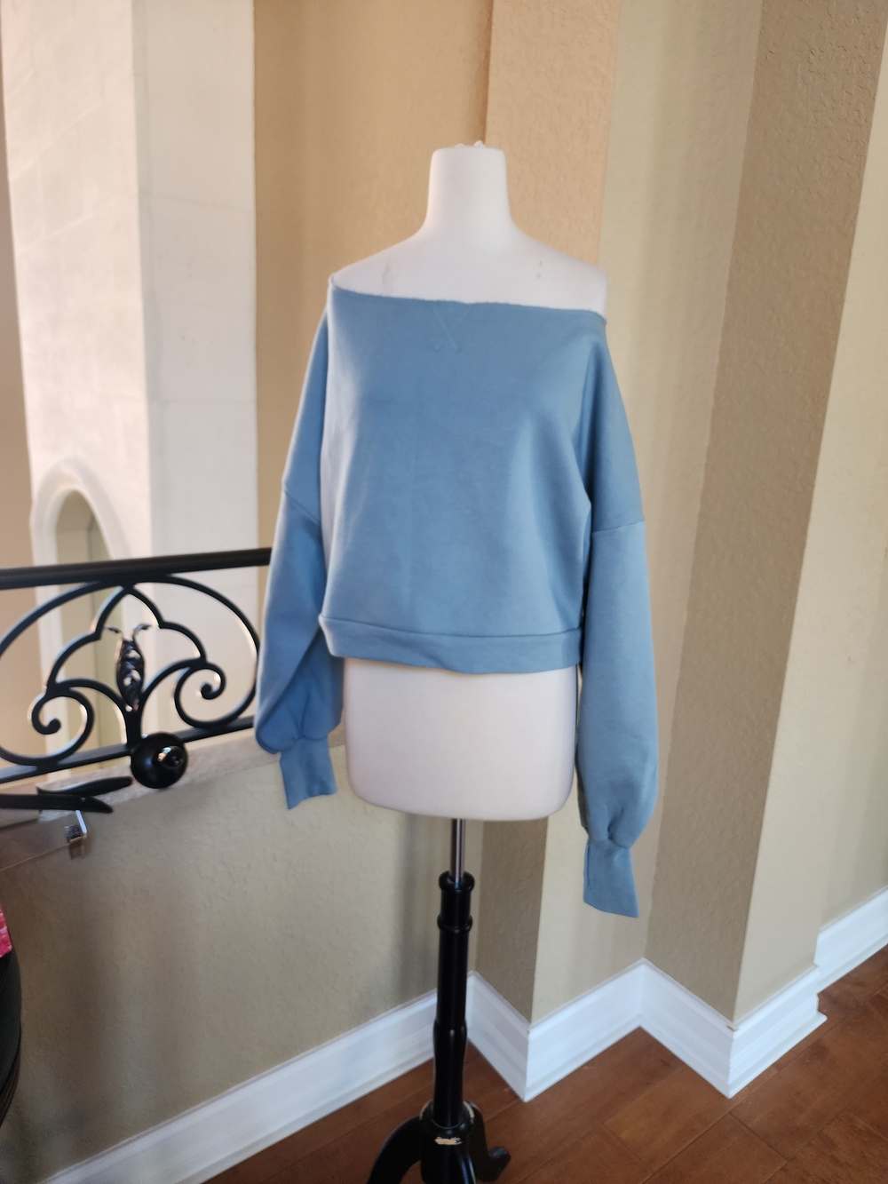 Light Blue Off-the-Shoulder Women's Sweater